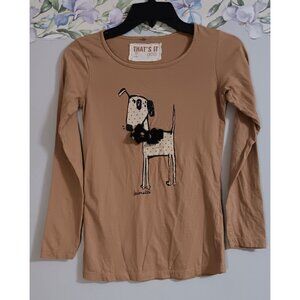 That's It Girls 10 Brown Fun Dog Dalmation Bow Casual Long Sleeve Shirt